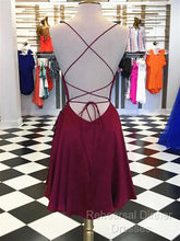 Short Burgundy Backless Semi Formal Prom Dresses, Short Burgundy Backless Formal Graduation Homecoming Dresses